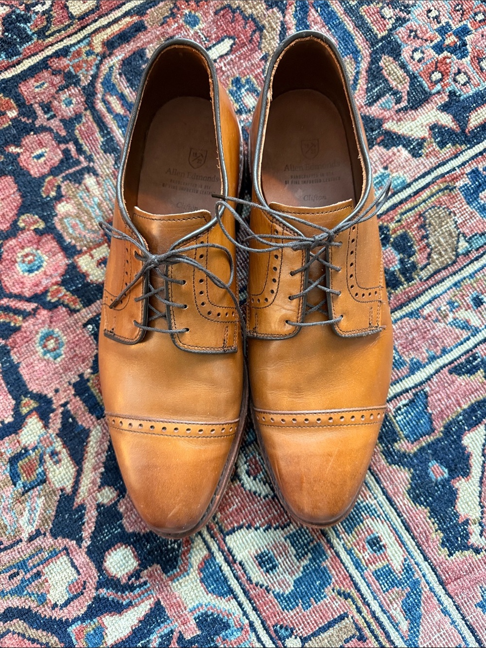 Allen Edmonds Clifton Tan Leather Cap-Toe Derbys